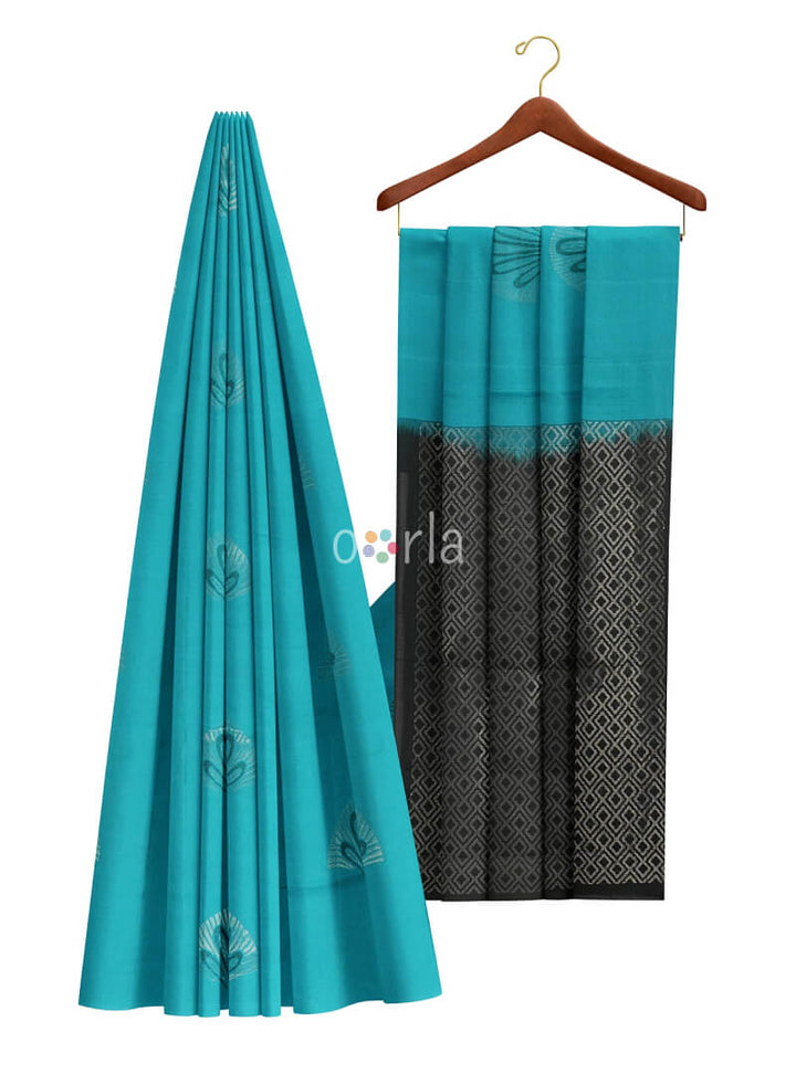 Vanya - Butterfly Blue & Black Bhutta Handloom Tencel (Vegan Silk) Saree Media 1 of 5