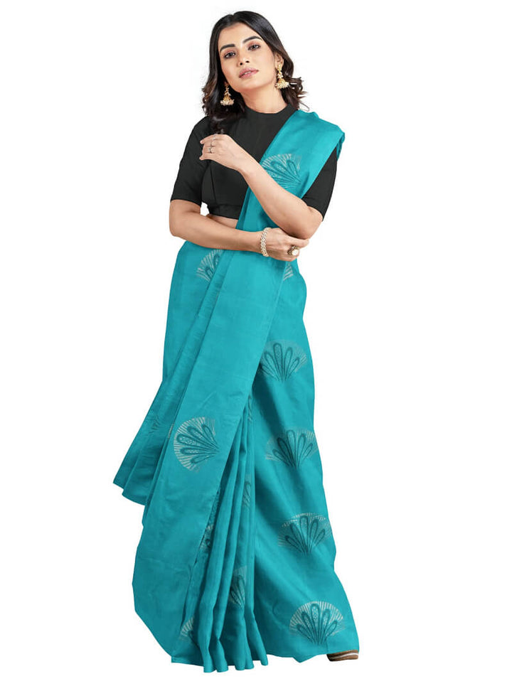 Vanya - Butterfly Blue & Black Bhutta Handloom Tencel (Vegan Silk) Saree Media 1 of 5