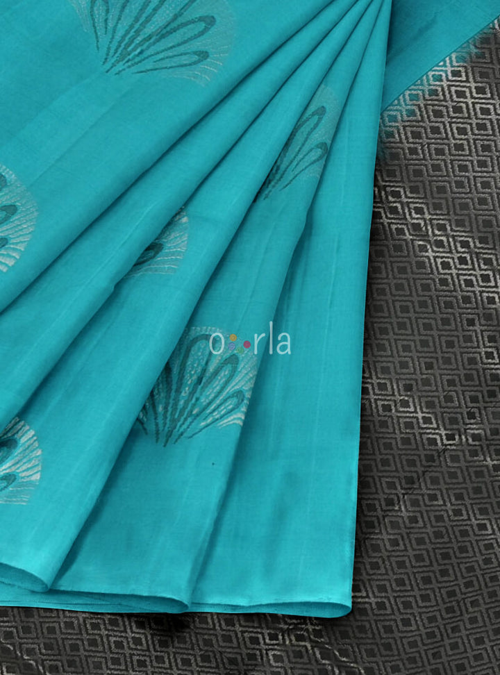 Vanya - Butterfly Blue & Black Bhutta Handloom Tencel (Vegan Silk) Saree Media 1 of 5