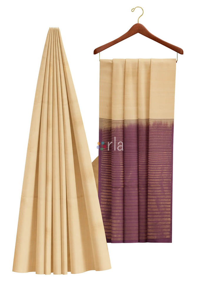 Vanya - Beige & Grape Wine Bhutta Handloom Tencel (Vegan Silk) Saree