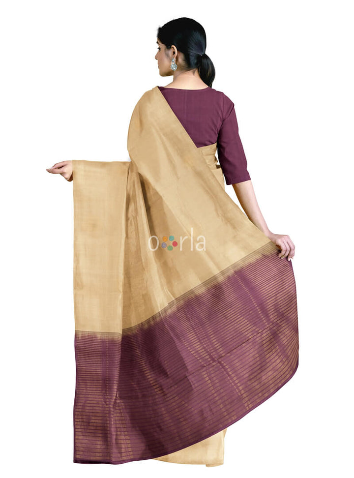 Vanya - Beige & Grape Wine Bhutta Handloom Tencel (Vegan Silk) Saree