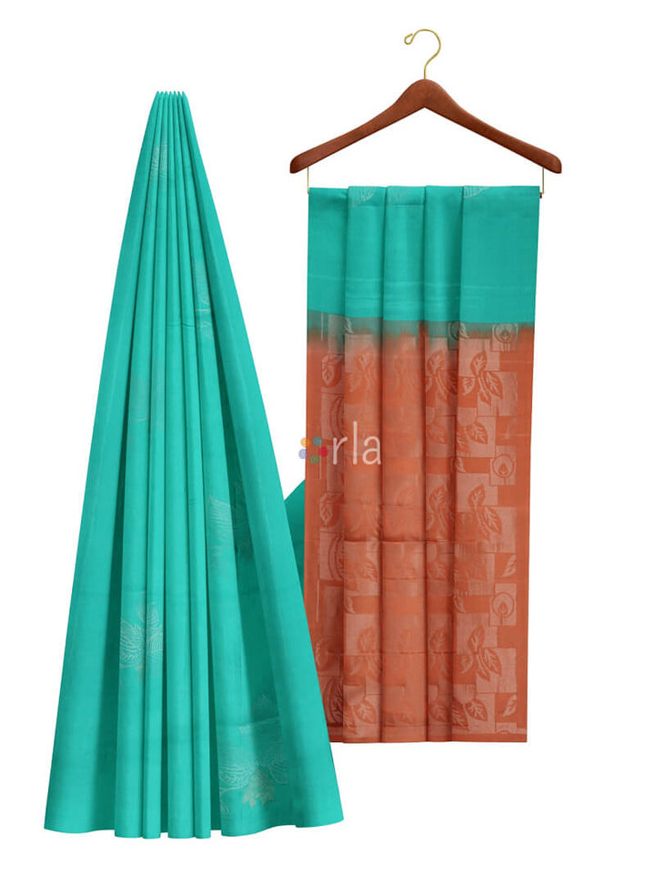 Vanya - Teal Blue & Rusty Orange Bhutta Handloom Fancy Tencel (Vegan Silk) Saree