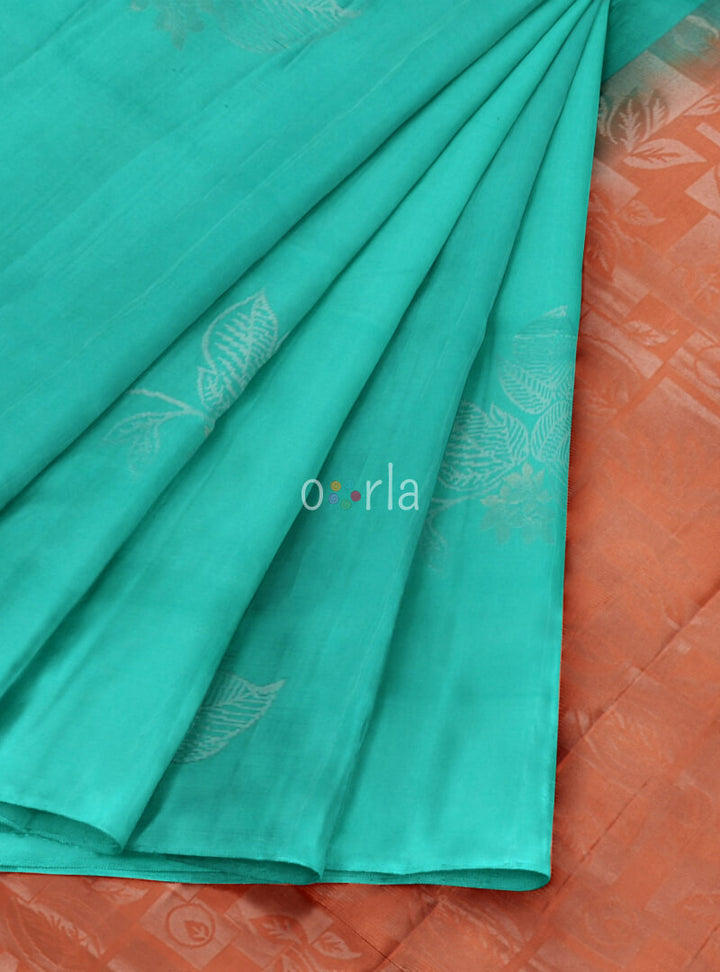 Vanya - Teal Blue & Rusty Orange Bhutta Handloom Fancy Tencel (Vegan Silk) Saree