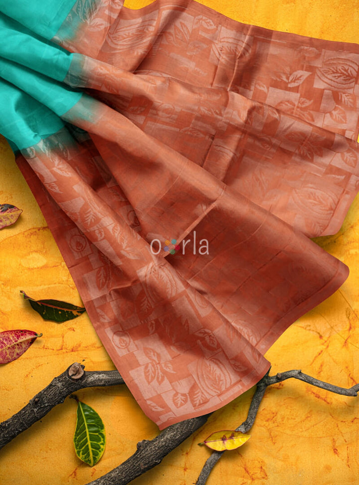 Vanya - Teal Blue & Rusty Orange Bhutta Handloom Fancy Tencel (Vegan Silk) Saree