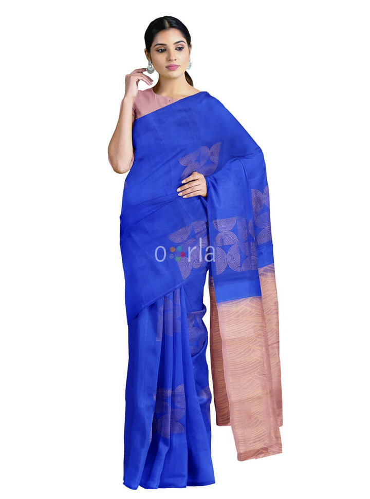 Vanya - Blue & Peach Bhutta Handloom Fancy Tencel (Vegan Silk) Saree