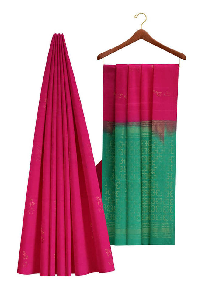 Vanya - Pink & Green Bhutta Handloom Fancy Tencel (Vegan Silk) Saree