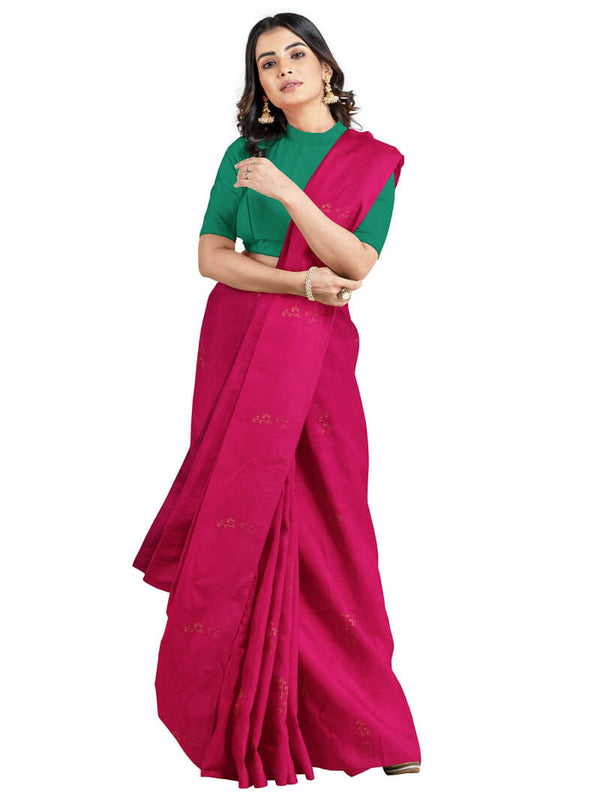 Vanya - Pink & Green Bhutta Handloom Fancy Tencel (Vegan Silk) Saree