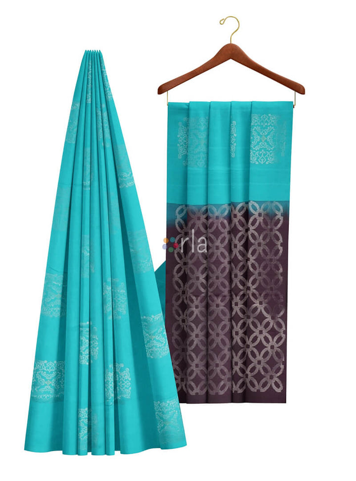 Vanya - Teal Blue & Brown Bhutta Handloom Fancy Tencel (Vegan Silk) Saree