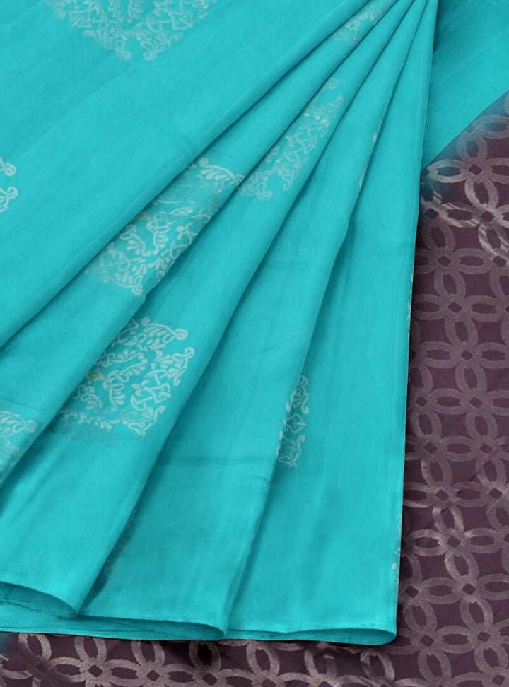 Vanya - Teal Blue & Brown Bhutta Handloom Fancy Tencel (Vegan Silk) Saree