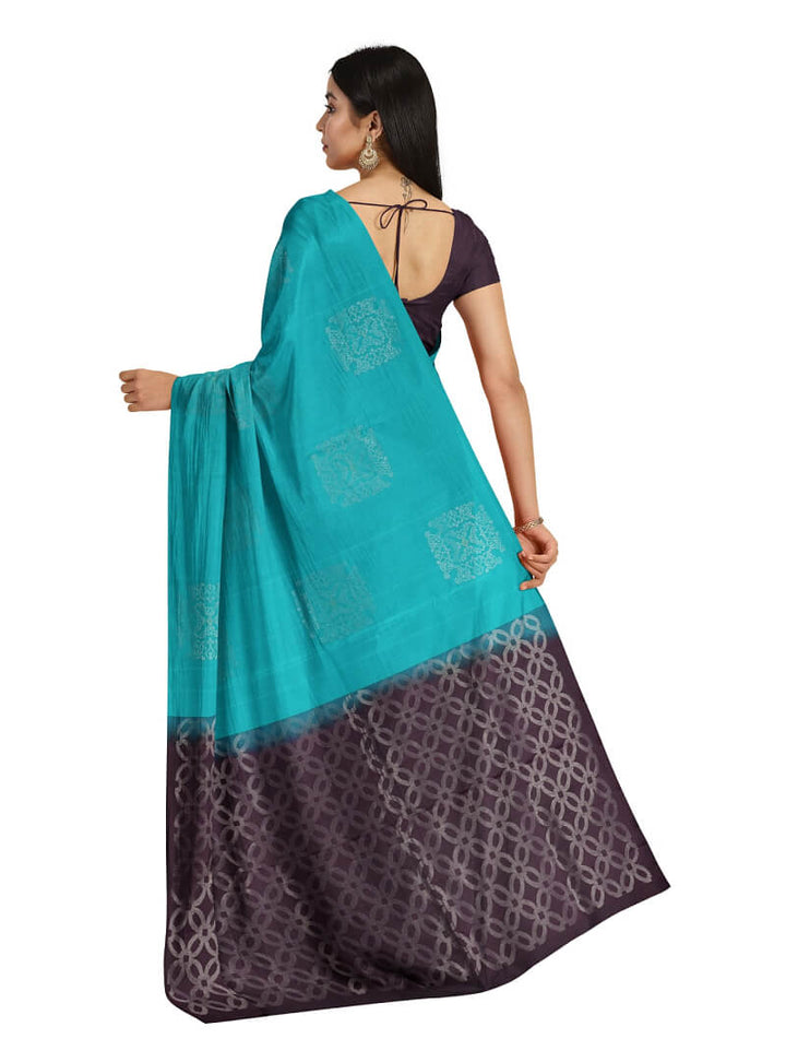 Vanya - Teal Blue & Brown Bhutta Handloom Fancy Tencel (Vegan Silk) Saree