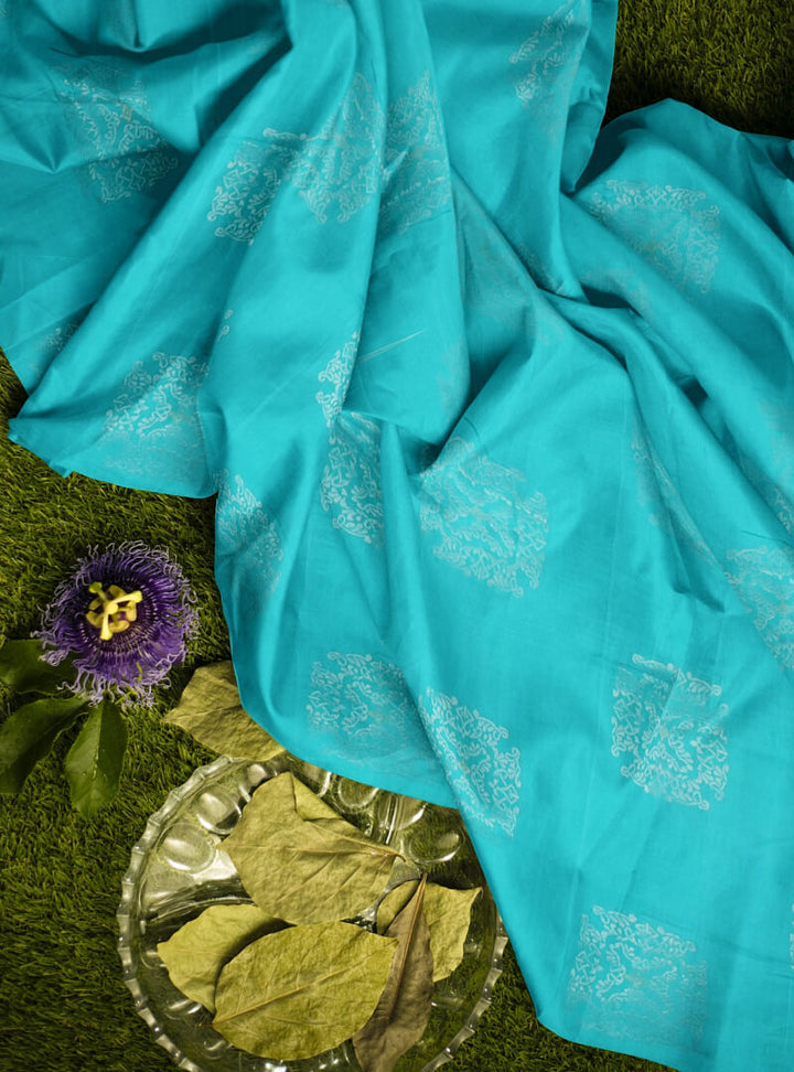 Vanya - Teal Blue & Brown Bhutta Handloom Fancy Tencel (Vegan Silk) Saree