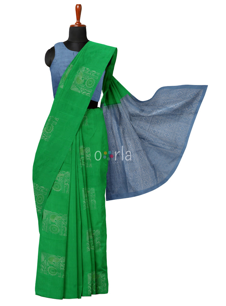 Vanya - Green & Blue Bhutta Handloom Tencel (Vegan Silk) Saree