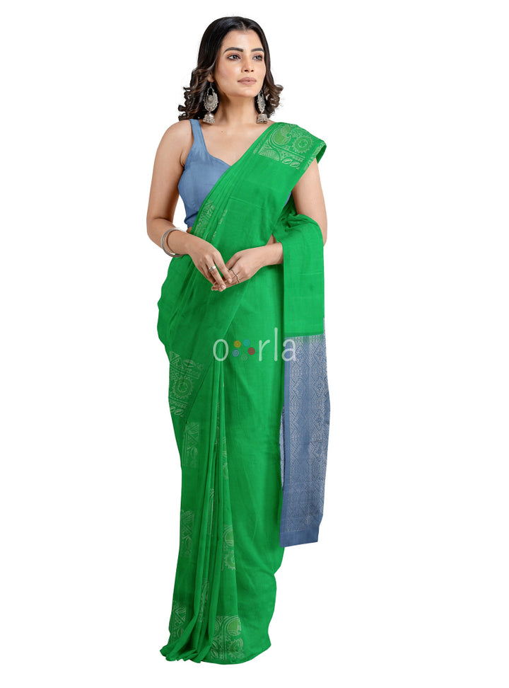 Vanya - Green & Blue Bhutta Handloom Tencel (Vegan Silk) Saree