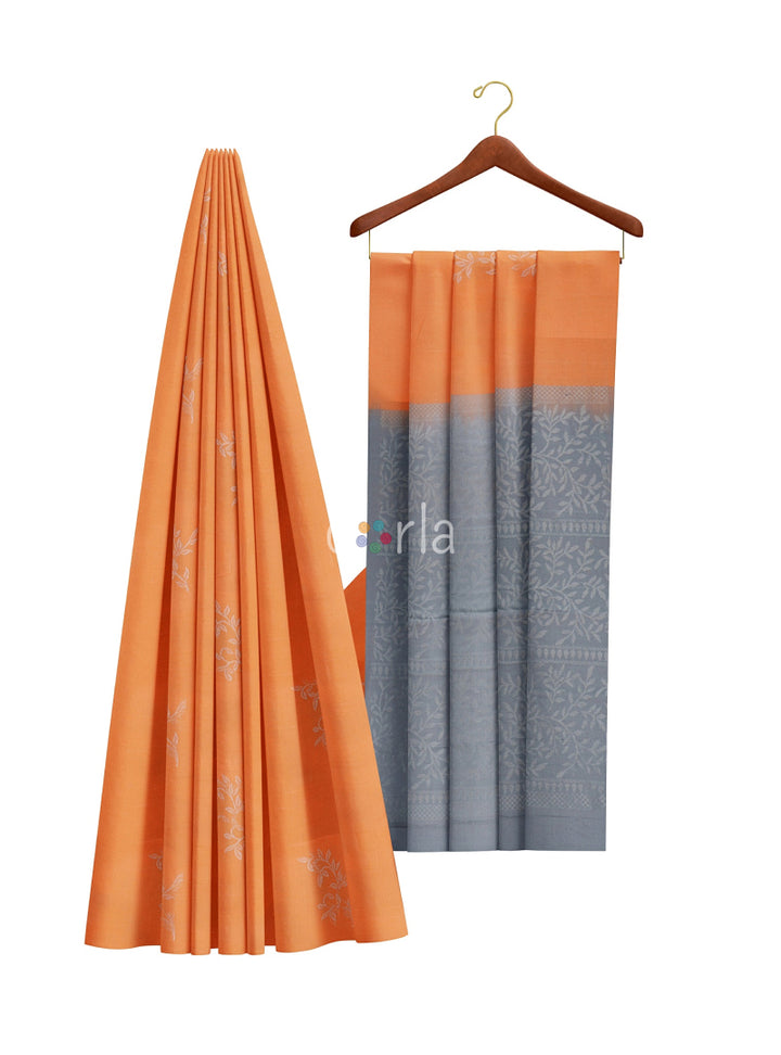 Vanya - Light Orange & Slate Grey Bhutta Handloom  Tencel (Vegan Silk) Saree