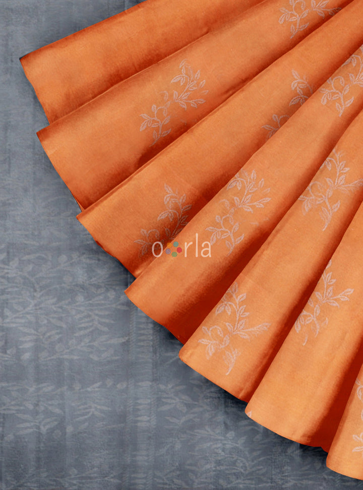 Vanya - Light Orange & Slate Grey Bhutta Handloom  Tencel (Vegan Silk) Saree