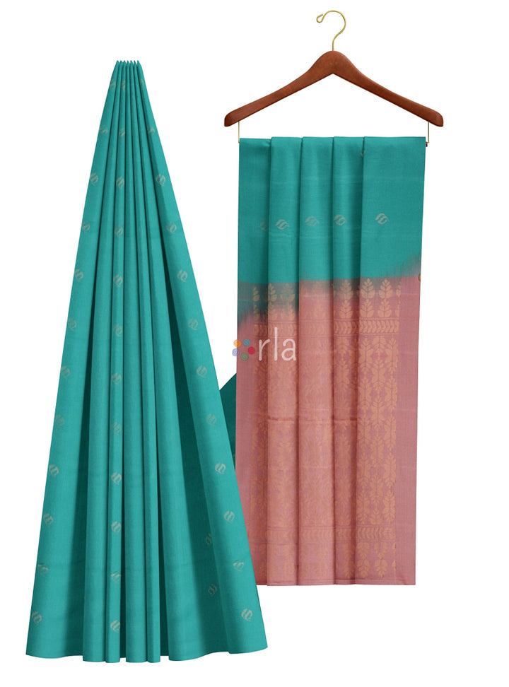 Vanya - Teal Green & Orange Bhutta Handloom Tencel (Vegan Silk) Saree