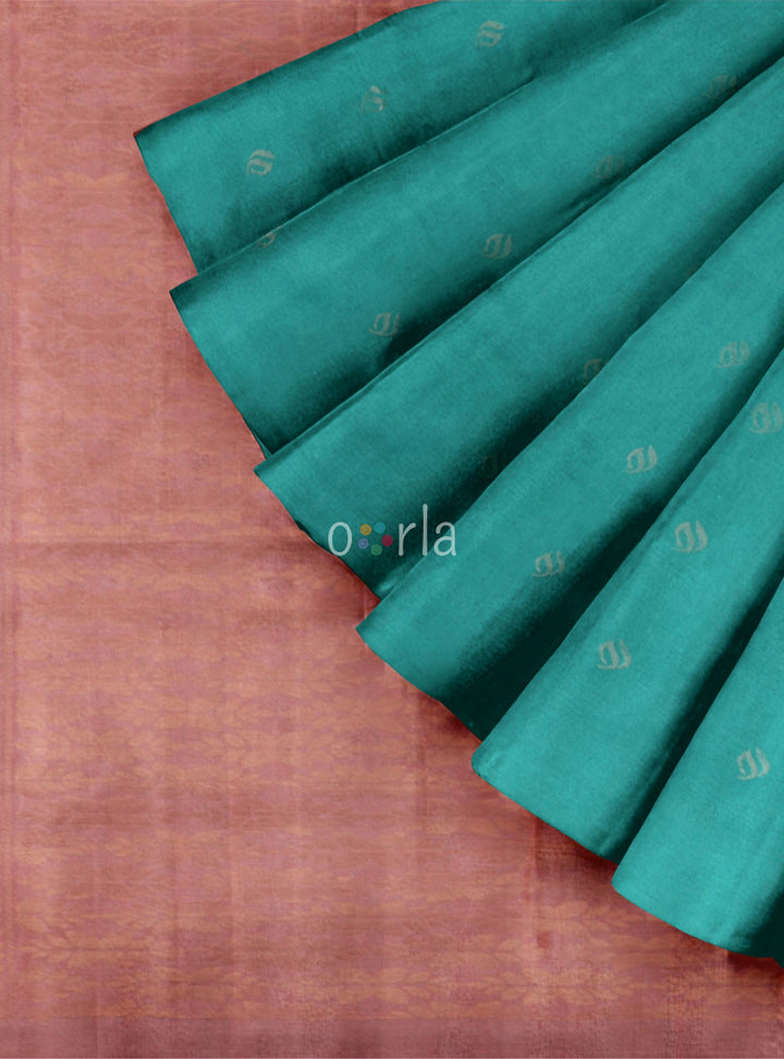 Vanya - Teal Green & Orange Bhutta Handloom Tencel (Vegan Silk) Saree