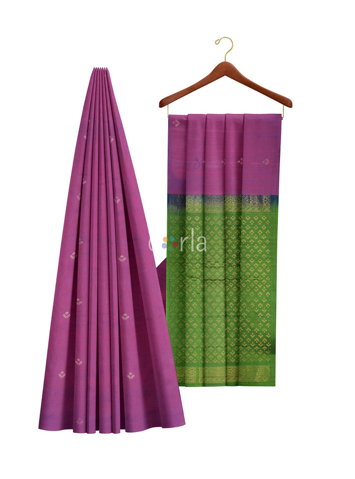 Vanya - Purple & Green Leaf Bhutta Handloom Tencel (Vegan Silk) Saree