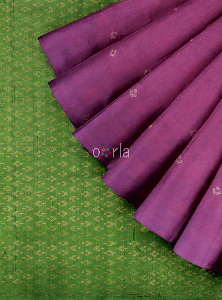 Vanya - Purple & Green Leaf Bhutta Handloom Tencel (Vegan Silk) Saree