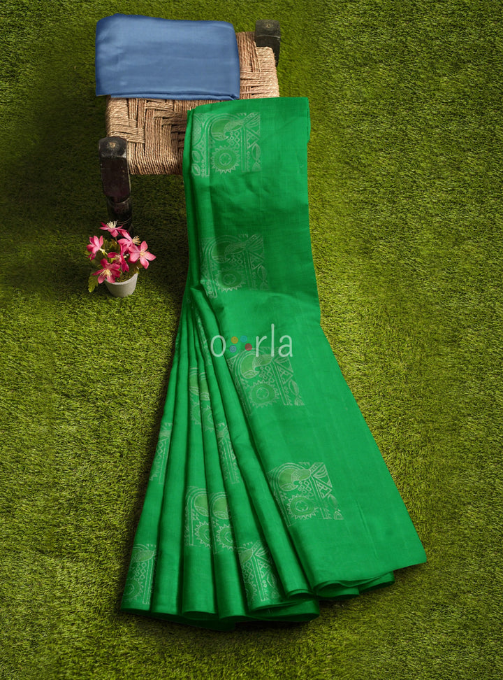 Vanya - Green & Blue Bhutta Handloom Tencel (Vegan Silk) Saree