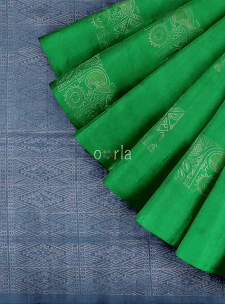 Vanya - Green & Blue Bhutta Handloom Tencel (Vegan Silk) Saree