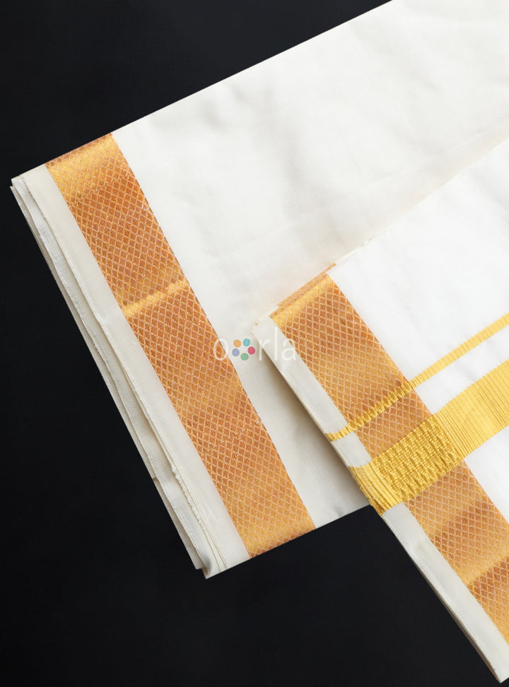 Milir - 1 Inch Gold Zari 8X4 Pure Silk Double layered Dhoti - 60K