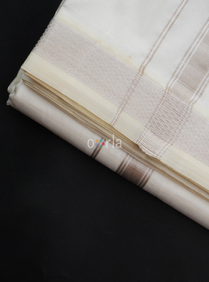 Milir - 1 Inch Silver Zari  8 Muzham Pure Silk Double layered Dhoti - 60K