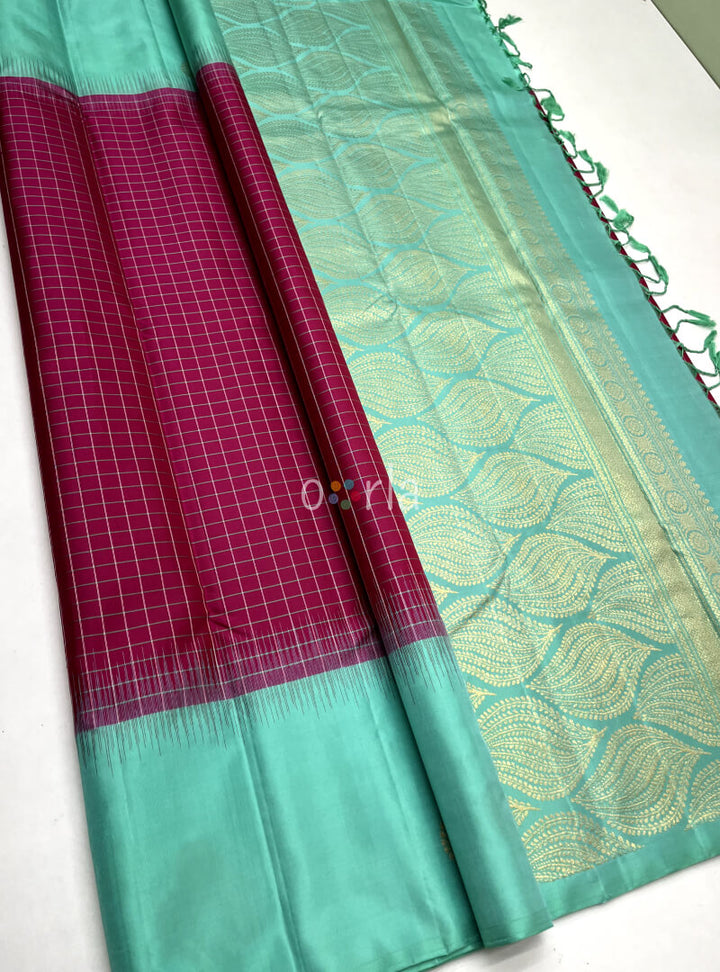 Swarnam - Dark Pink & Aqua Fancy Handloom Soft Silk Saree