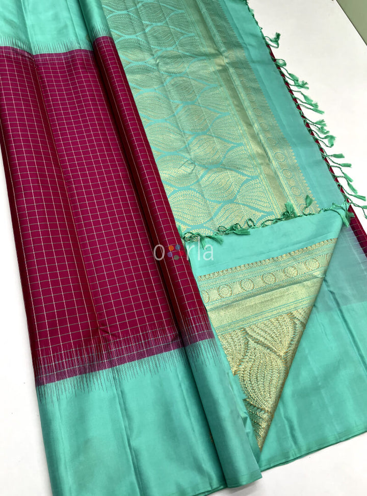 Swarnam - Dark Pink & Aqua Fancy Handloom Soft Silk Saree