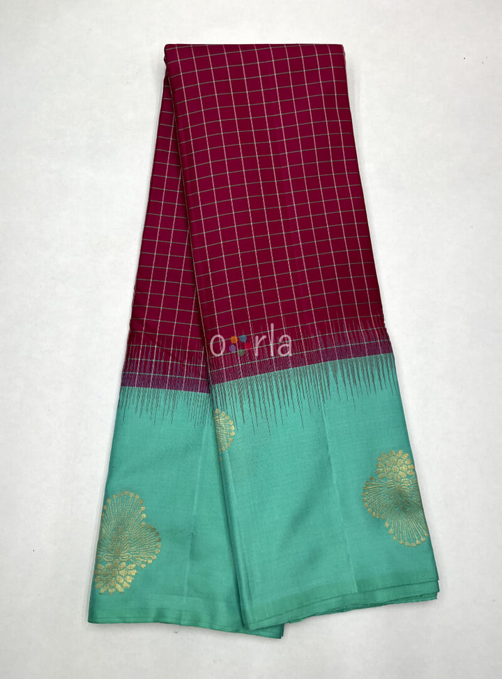 Swarnam - Dark Pink & Aqua Fancy Handloom Soft Silk Saree