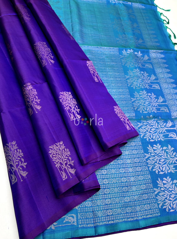 Mughizh - Purple & Dual Tone With Bhutta Pure Handloom Soft Silk Saree