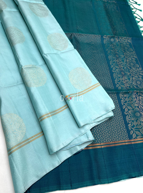 Mughizh - Sea Blue & Teal Blue With Bhutta Pure Handloom Soft Silk Saree