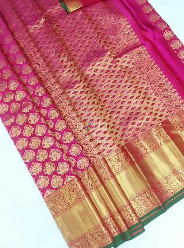 Varnam - Pink & Green Kanchipuram Bridal Handloom Silk Saree