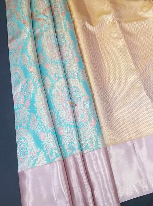 Varnam - Blue & Pink Kanchipuram Bridal Handloom Silk Saree