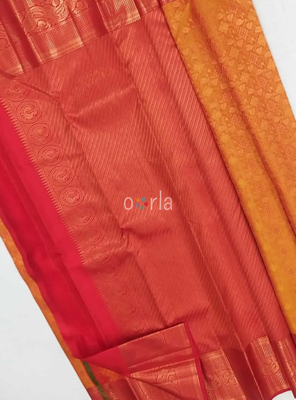 Varnam - Mustard & Red Kanchipuram Bridal Handloom Silk Saree