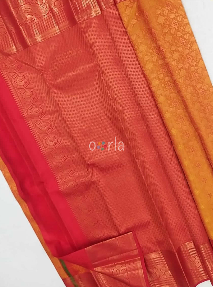 Varnam - Mustard & Red Kanchipuram Bridal Handloom Silk Saree