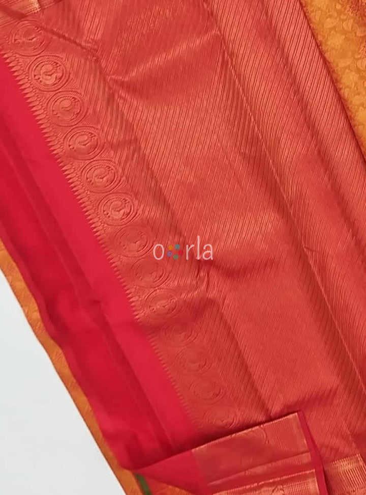 Varnam - Mustard & Red Kanchipuram Bridal Handloom Silk Saree