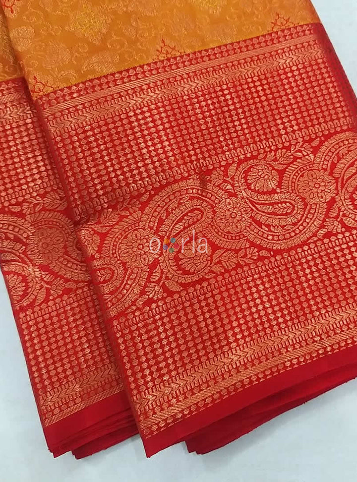 Varnam - Mustard & Red Kanchipuram Bridal Handloom Silk Saree