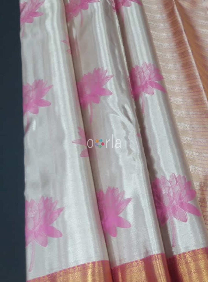 Varnam - Off  white & Pink Kanchipuram Bridal Handloom Silk Saree