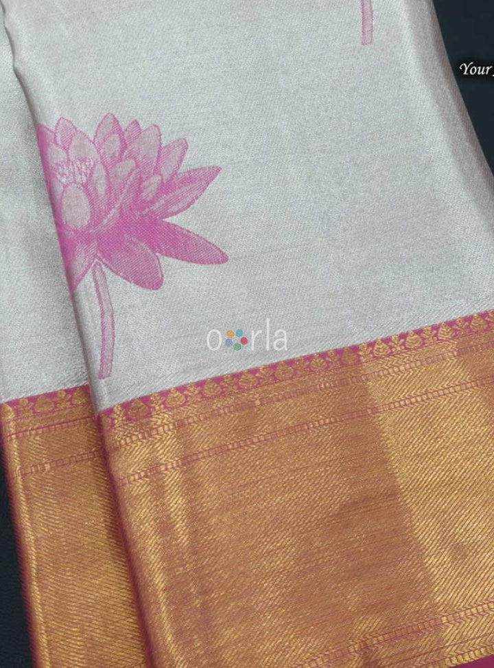 Varnam - Off  white & Pink Kanchipuram Bridal Handloom Silk Saree