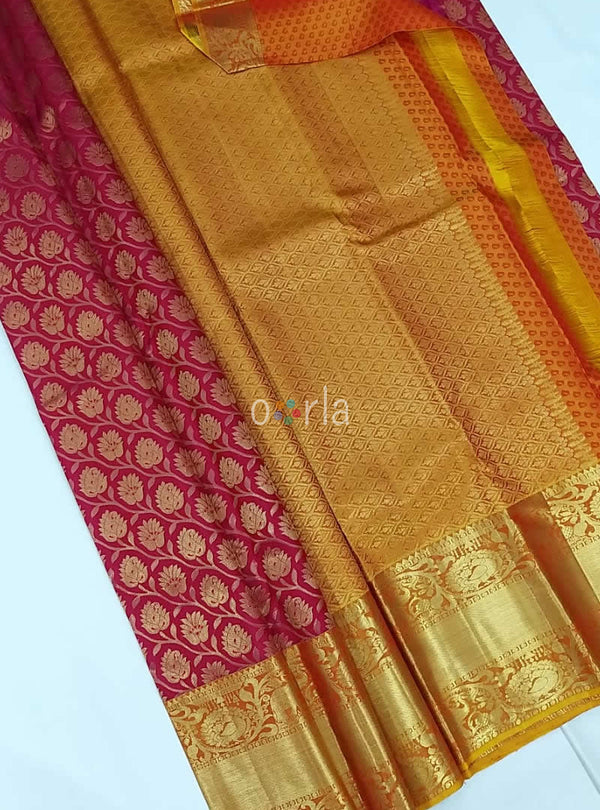 Varnam - Pink & Mustard Kanchipuram Bridal Handloom Silk Saree