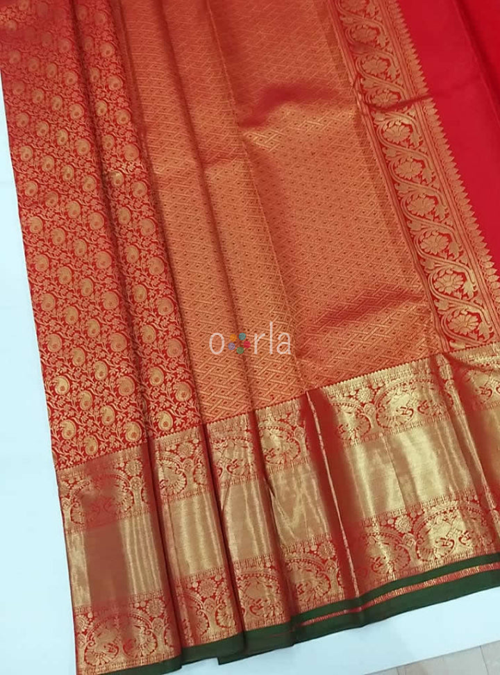 Varnam - Red & Green Kanchipuram Bridal Handloom Silk Saree